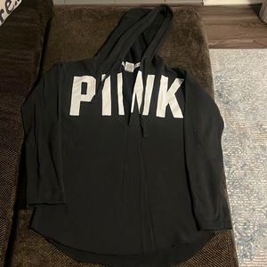 Pink Black V Neck Hoodie